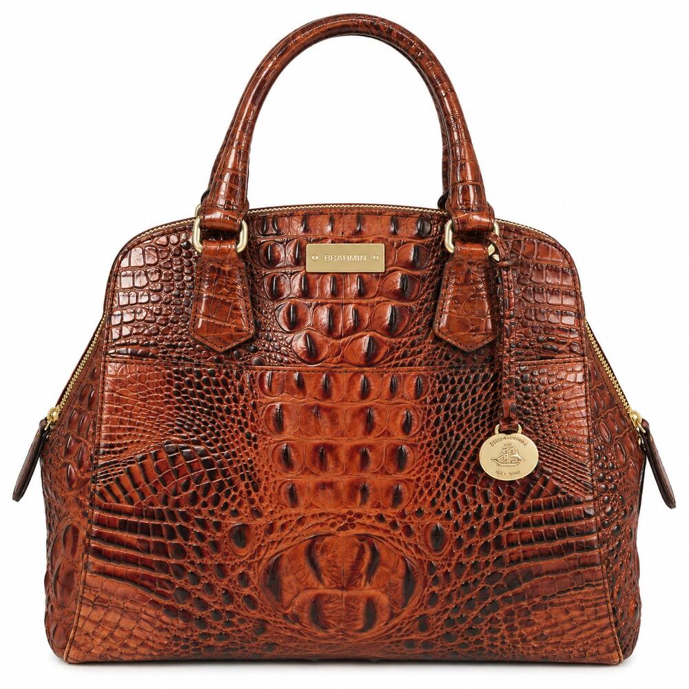 Brahmin Croc Duxbury Melbourne Embossed Leather Satchel Handbag Brown Large